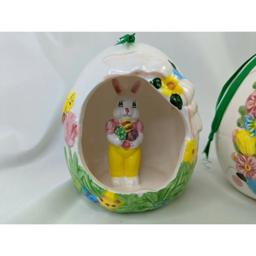 K's Collection Ceramic Egg & Rabbit Figure Ornament‎ Lot of 2 Hanging